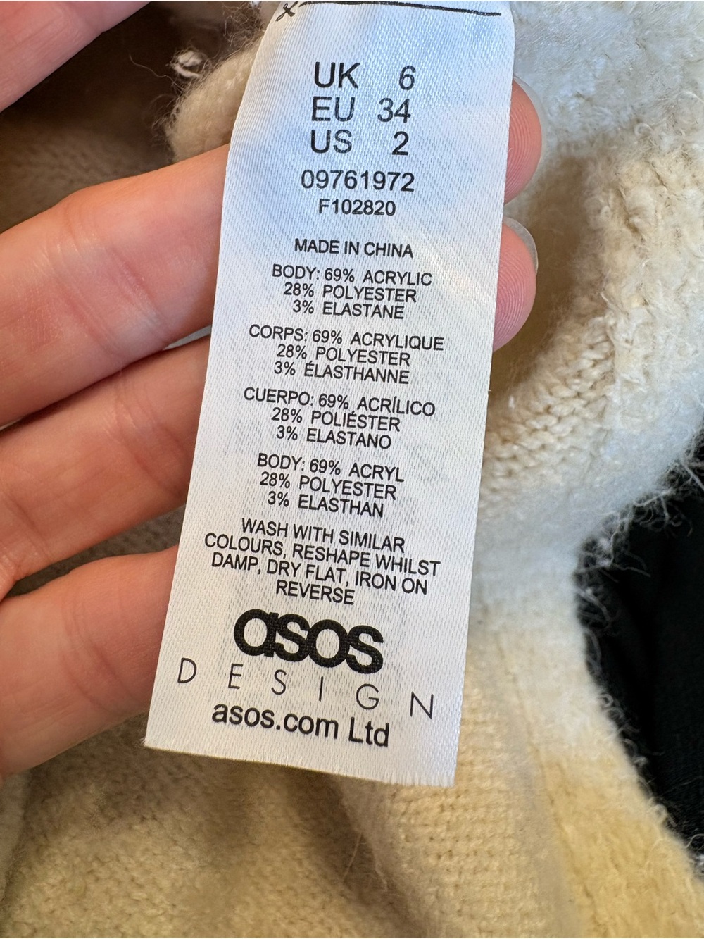ASOS Design Cream White Midi Knit Sweater Dress Cozy Minimalist Size 2 - Picture 8 of 8